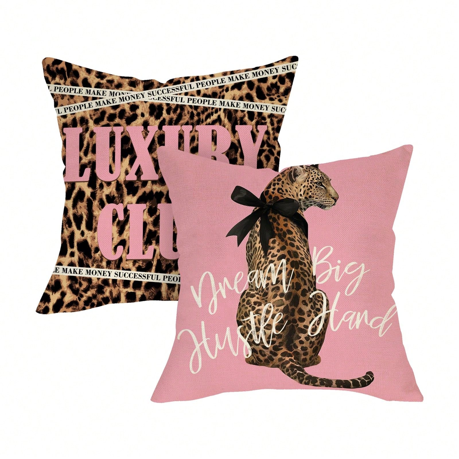 Pillow Insert 18X18 - 2 adet Leopar Desenli Pembe Dekoratif