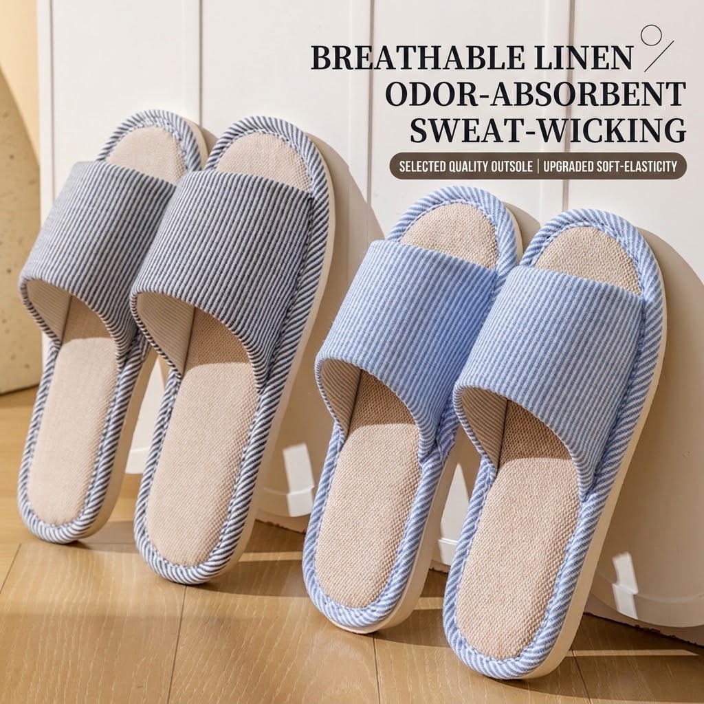 Home Textile - Nefes Alabilen Keten Terlik Kadın Erkek